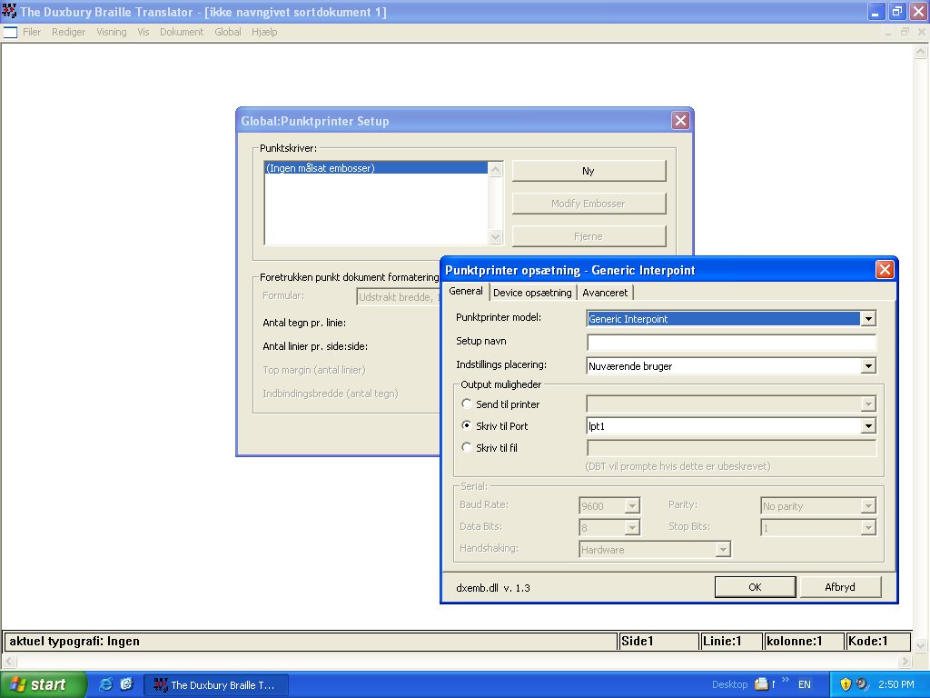 image of a screen shot of DBT showing the Danish language user interface