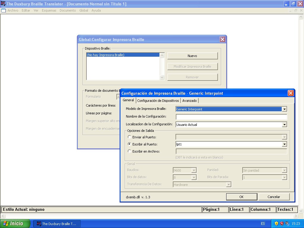 image of a screen shot of DBT showing the Spanish language user interface