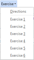 Exercise menu show Directions and Exercise 1 - Exercise 6