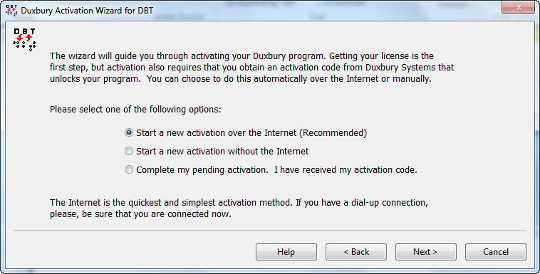 Image shows the options for activating DBT.