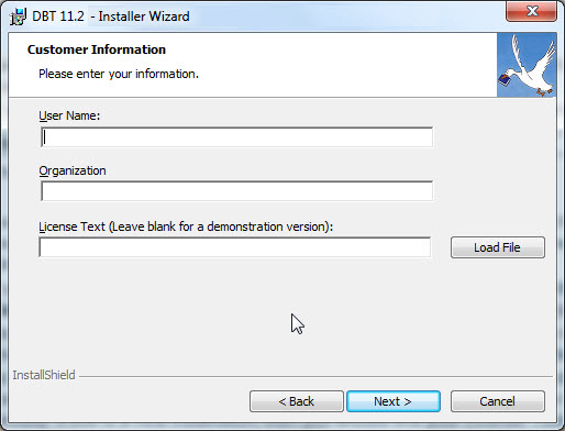 Installer Wizard user details dialog.