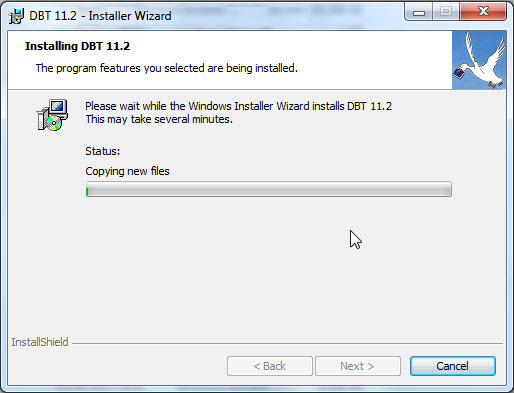 Image shows Installaer Wizard Status screen displayed during installation.