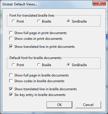 Image shows the Default Views dialog.