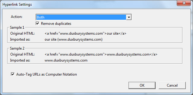 Image shows Hyperlink Settings dialog.