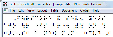 Image shows DBT screen with braille font displayed.