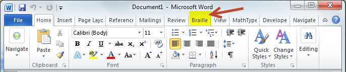 Image showing Word 2010 and location of SWIFT Ribbon.