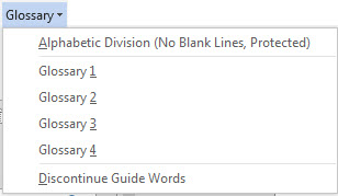 Glossary menu