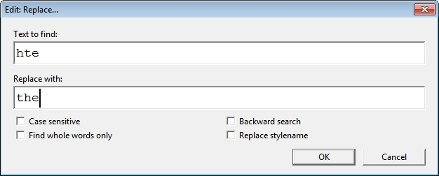Image shows the Edit: Replace dialog