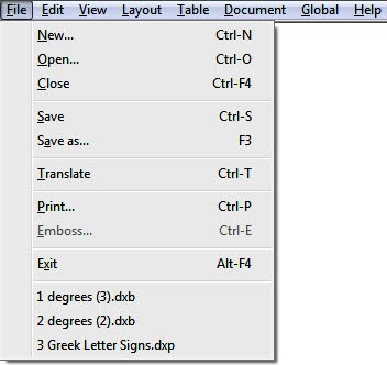 Image shows the File menu as described below.