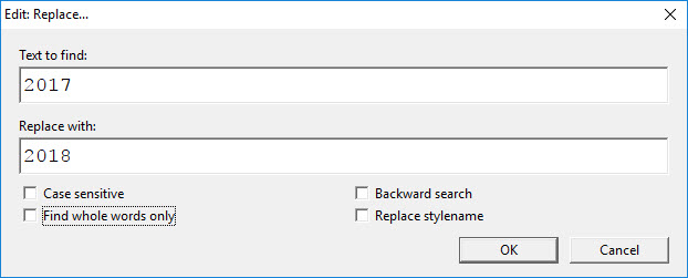 Image shows the Edit: Replace dialog