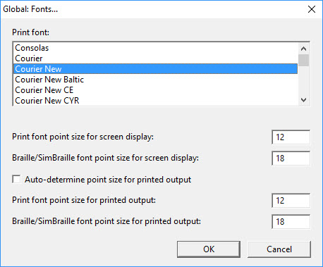 Image shows the Global: Fonts dialog