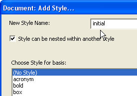 Image shows a section of the Document: Add Style dialog