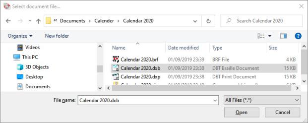 Image shows the Open File dialog, which is actually titled "Select document file".