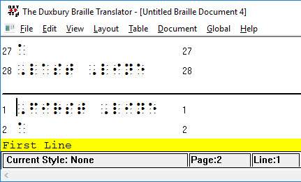 Braille view showing line numbers