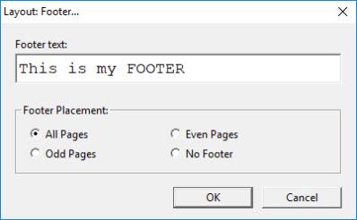 image shows Layout: Footer dialog.