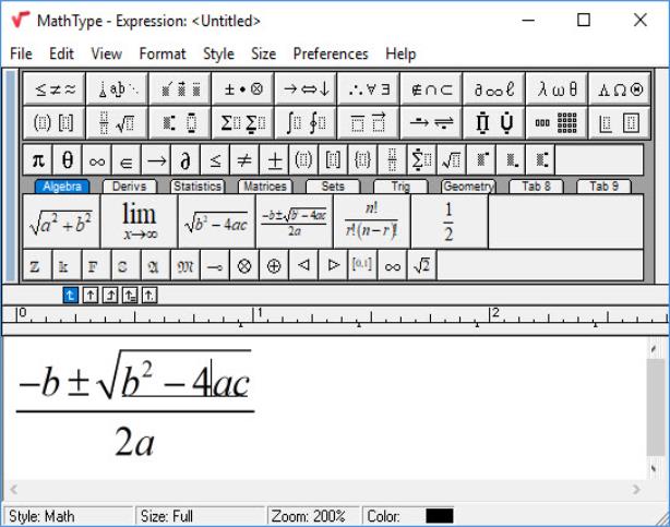 image of MathType main screen.