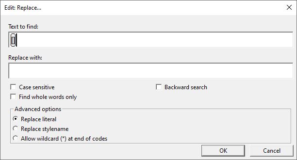 Image shows Edit: Replace dialog