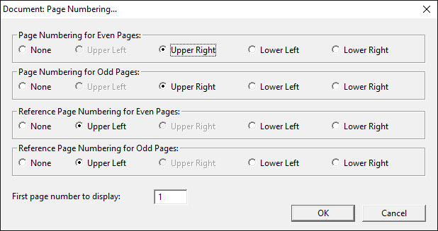 Image shows the Page Numbering dialog