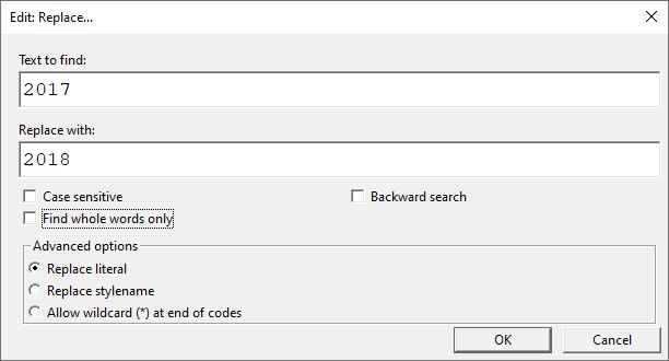 Image shows the Edit: Replace dialog