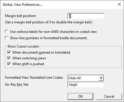 Image shows the Global: View Preferences dialog