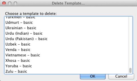 Image shows the Delete Template dialog