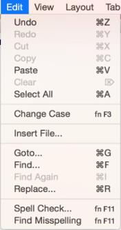 Image shows the Edit drop down menu.