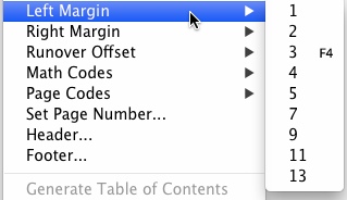 Image shows Left Margin with sub-menu.