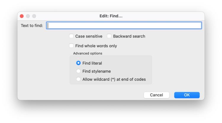 Image shows the Find dialog.