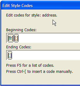 Images shows Edit Style Codes dialog completed as described.