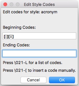 shows the Edit sub-dialog for the Modify Style function (Mac).