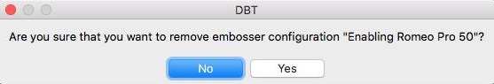 Image of dialog asking confirmation to remove embosser configuration.
