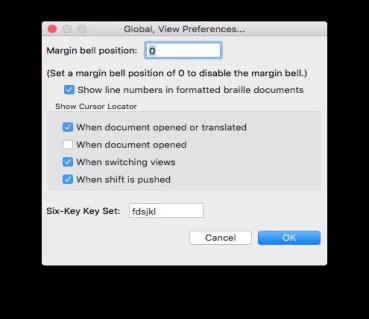 Image shows the Global: View Preferences dialog