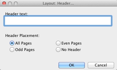 Image shows the Layout: Header dialog.