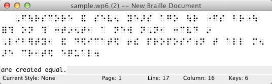 Image shows the DBT Braille editor window with the backtranslated equivalent of the line the cursor is located on.